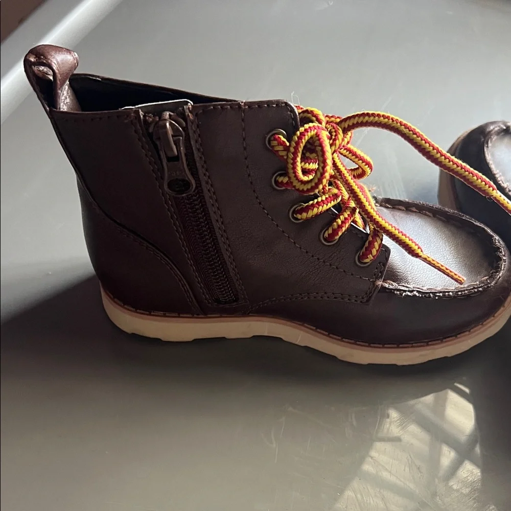 Cat & Jack Dark Brown Ankle‎ Boots with Yellow-Red Laces